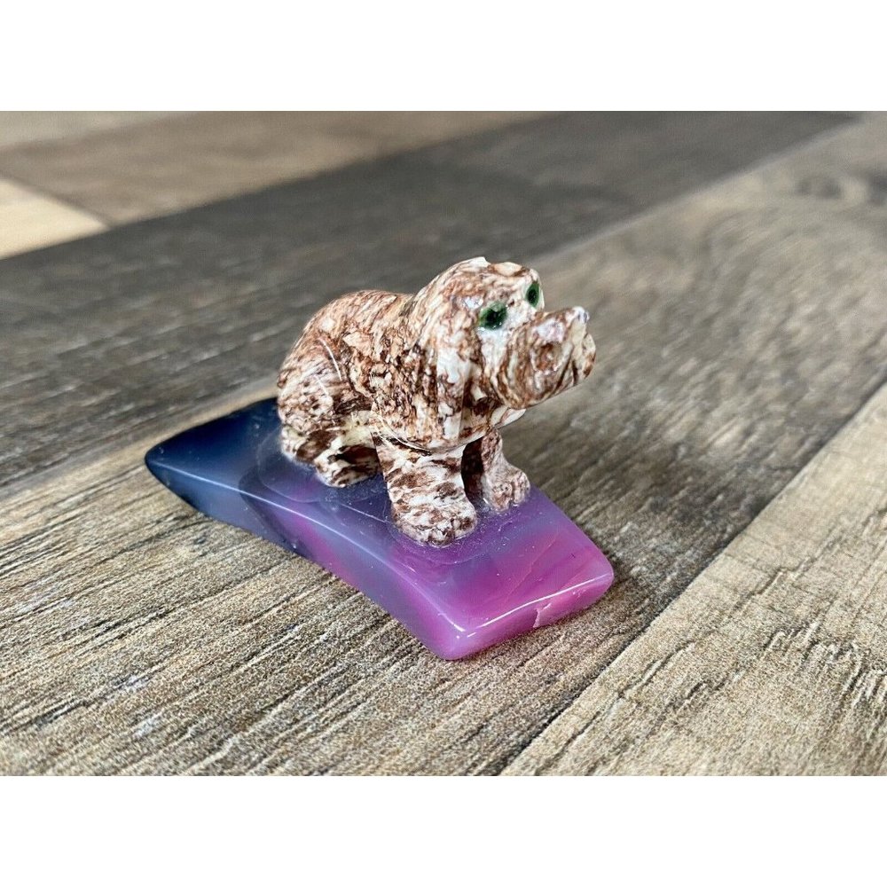 Colorful Miniature Cocker Spaniel Puppy Dog Figurine Polished Stone Agate 2"